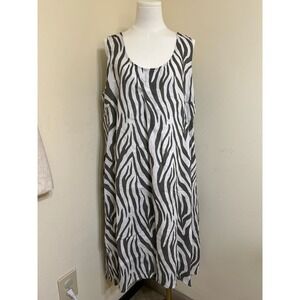 Refinity City Chic Womens Zebra Print 100% Linen Sleeveless Shift Midi Dress S